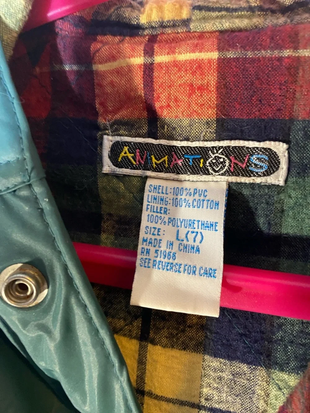 Anmations Green Hooded Lined Rain Jacket, Size 7 Unisex - Picture 2 of 5